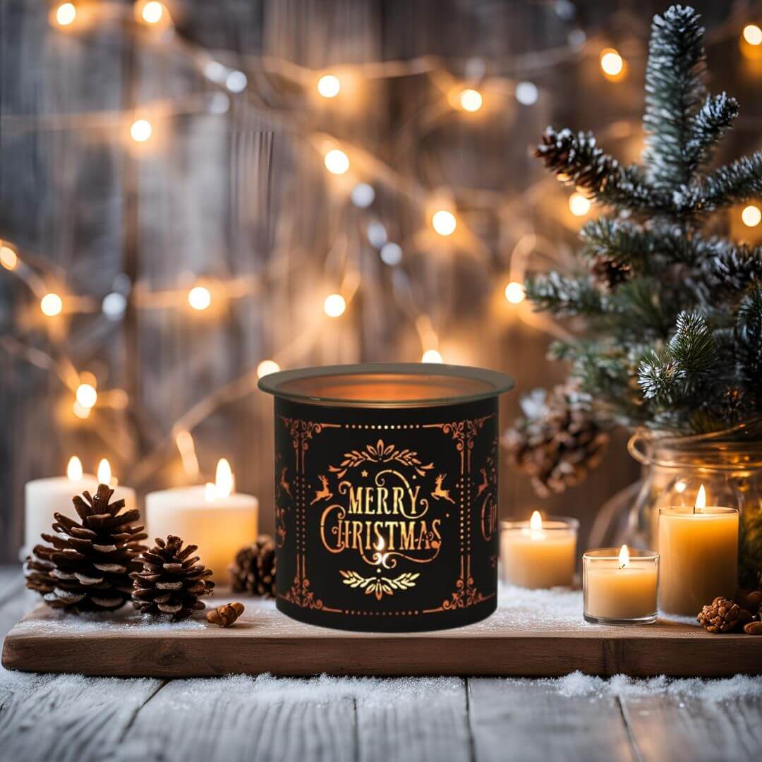 Tea Light Wax Melt Burner Black & Gold / Merry Christmas