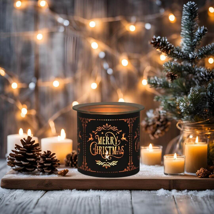 Tea Light Wax Melt Burner Black & Gold / Merry Christmas