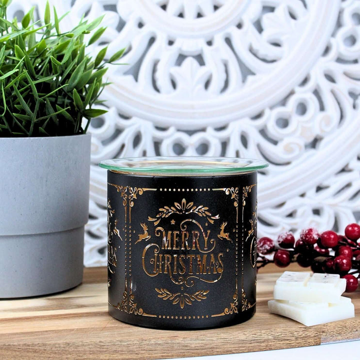 Tea Light Wax Melt Burner Black & Gold / Merry Christmas