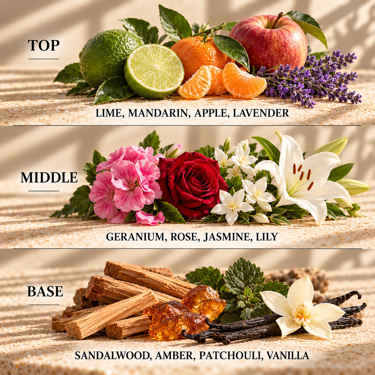 Top, middle and base scent notes for Africa aftershave inspired wax melt by Smith & Kennedy Scents