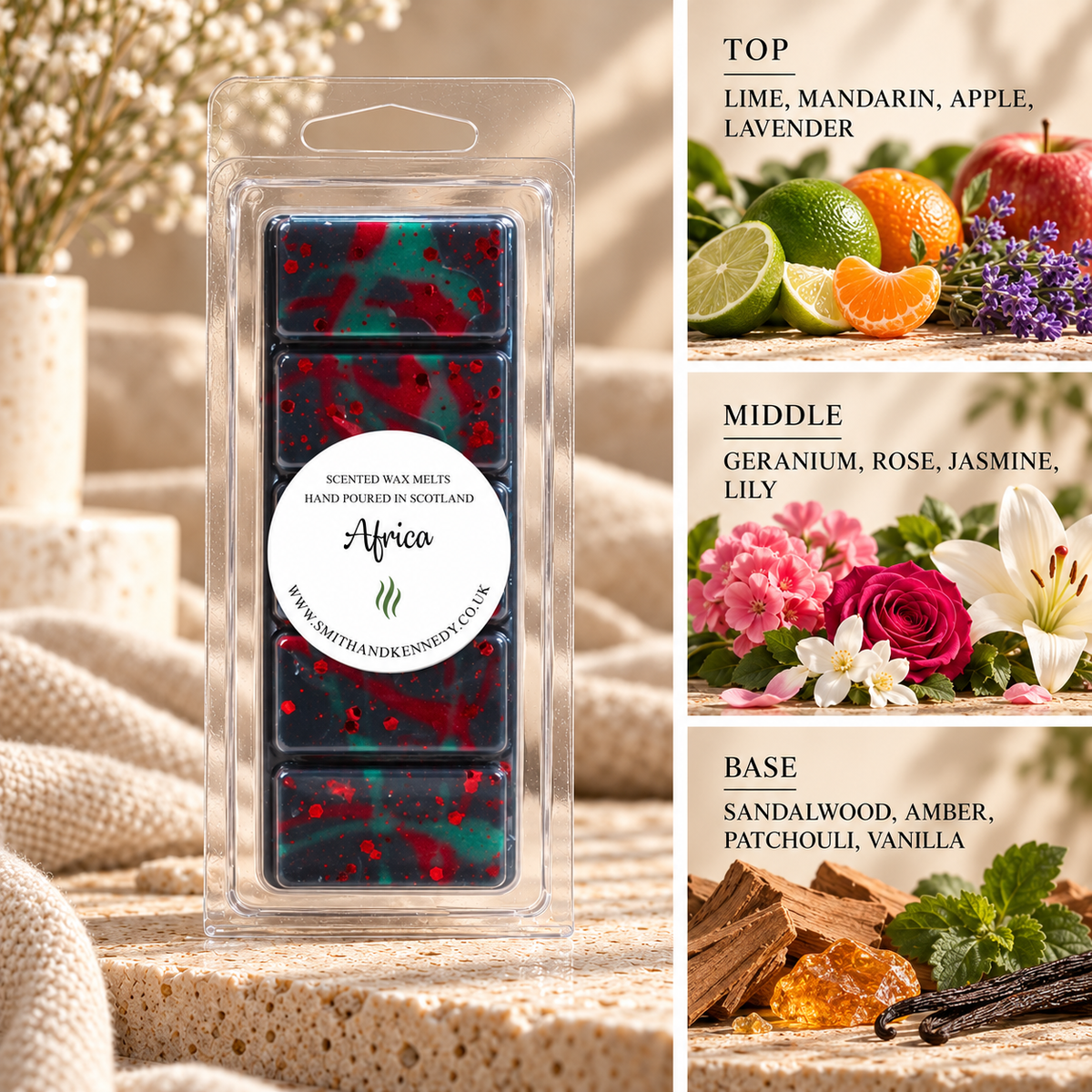 Africa aftershave inspired wax melt snap bar by Smith & Kennedy Scents