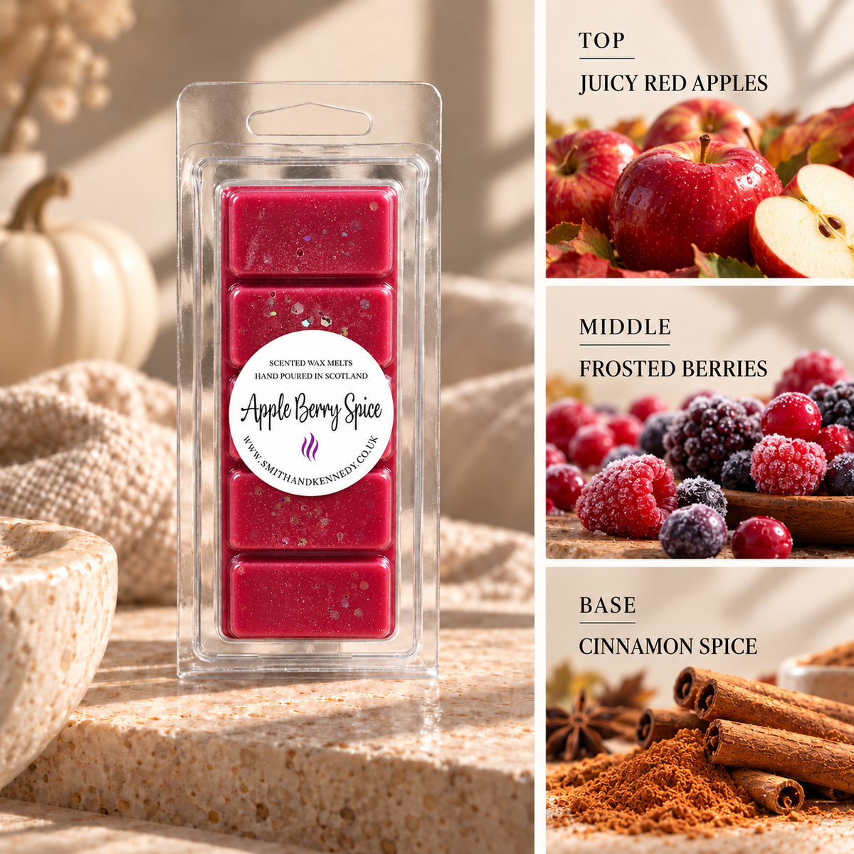 Apple Berry Spice autumn inspired wax melt snap bar by Smith & Kennedy Scents