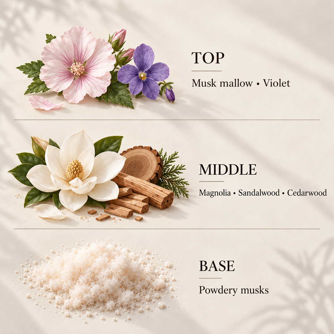 Arabian Nights reed diffuser refill top, middle and base fragrance notes