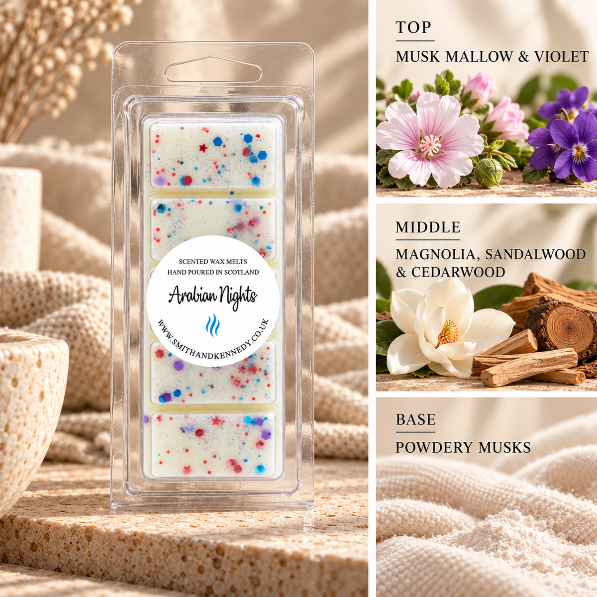 Arabian Nights perfume inspired wax melt snap bar by Smith & Kennedy Scents