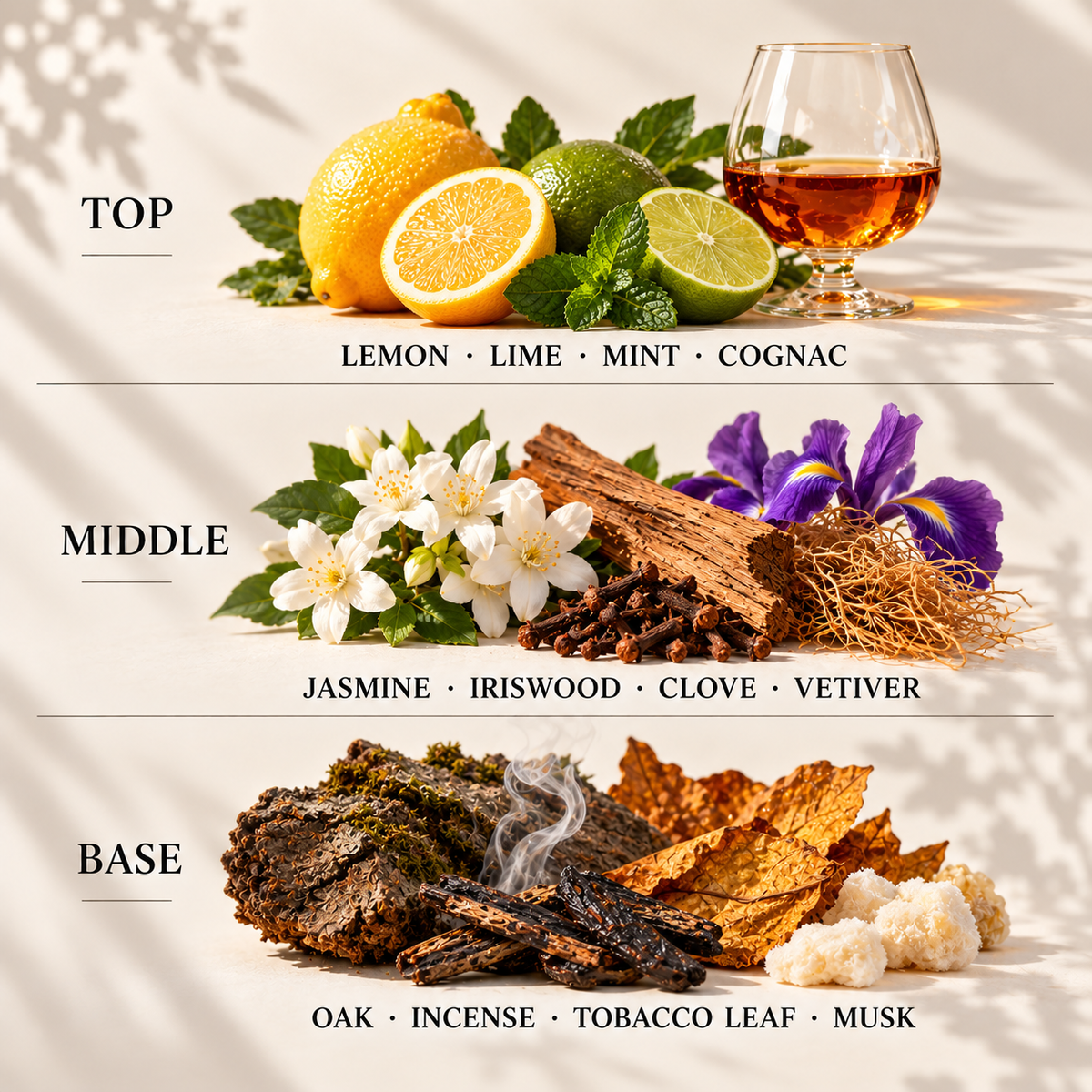 Top, middle and base scent notes for Autumn After Dark autumn inspired wax melt by Smith & Kennedy Scents