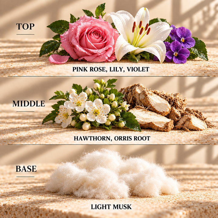 Top, middle and base scent notes for Baby Powder spa inspired wax melt by Smith &amp; Kennedy Scents