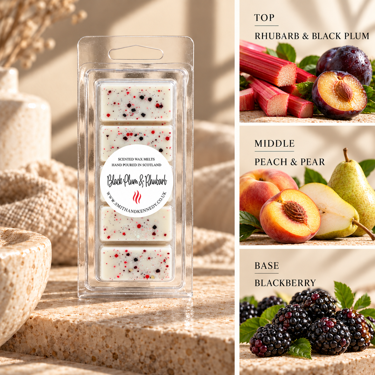Black Plum & Rhubarb fruity wax melt snap bar by Smith & Kennedy Scents