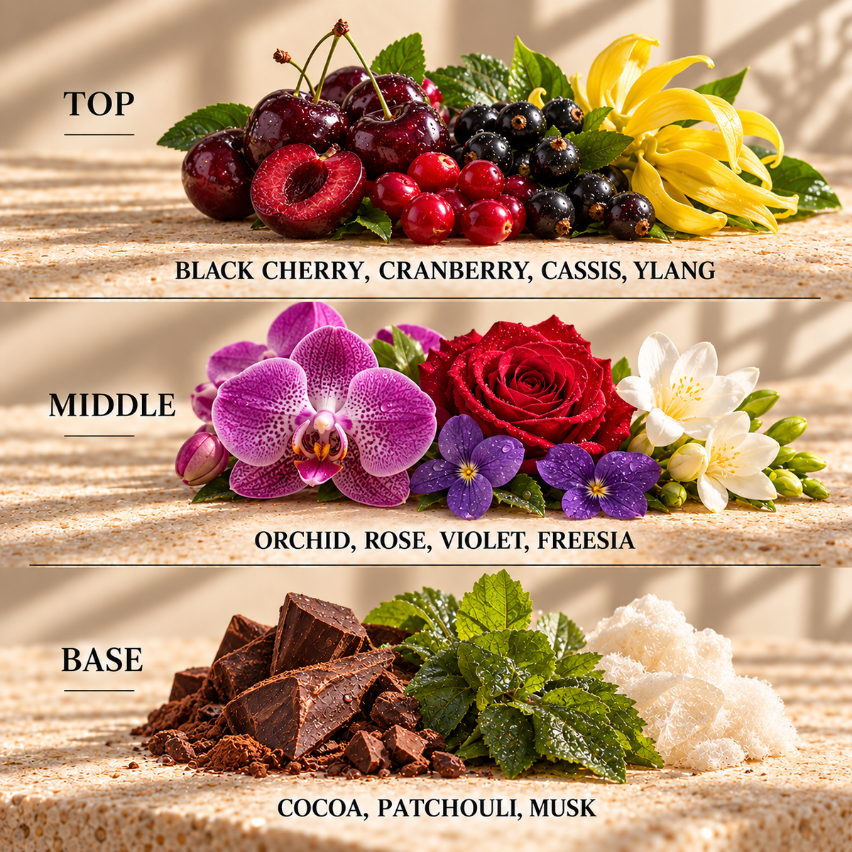 Top, middle and base scent notes for Black XS perfume inspired wax melt by Smith & Kennedy Scents