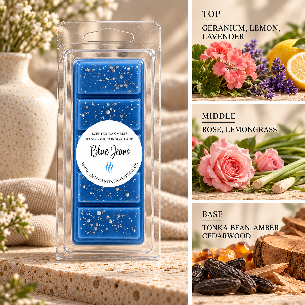 Blue Jeans aftershave inspired wax melt snap bar by Smith & Kennedy Scents