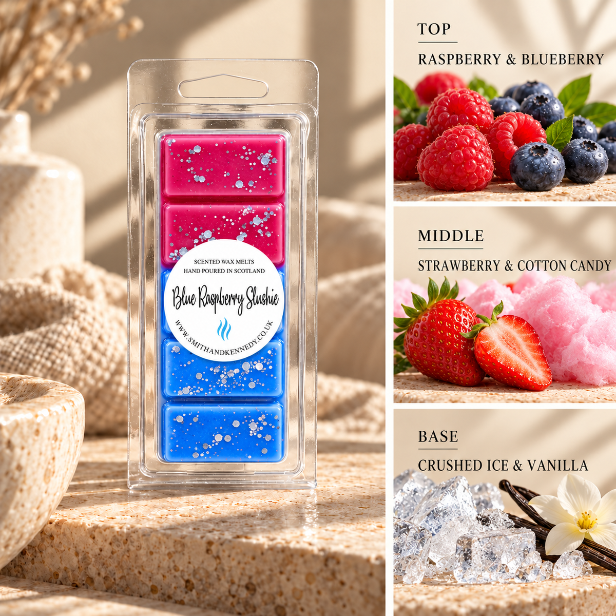 Blue Raspberry Slushie fruity inspired wax melt snap bar by Smith & Kennedy Scents