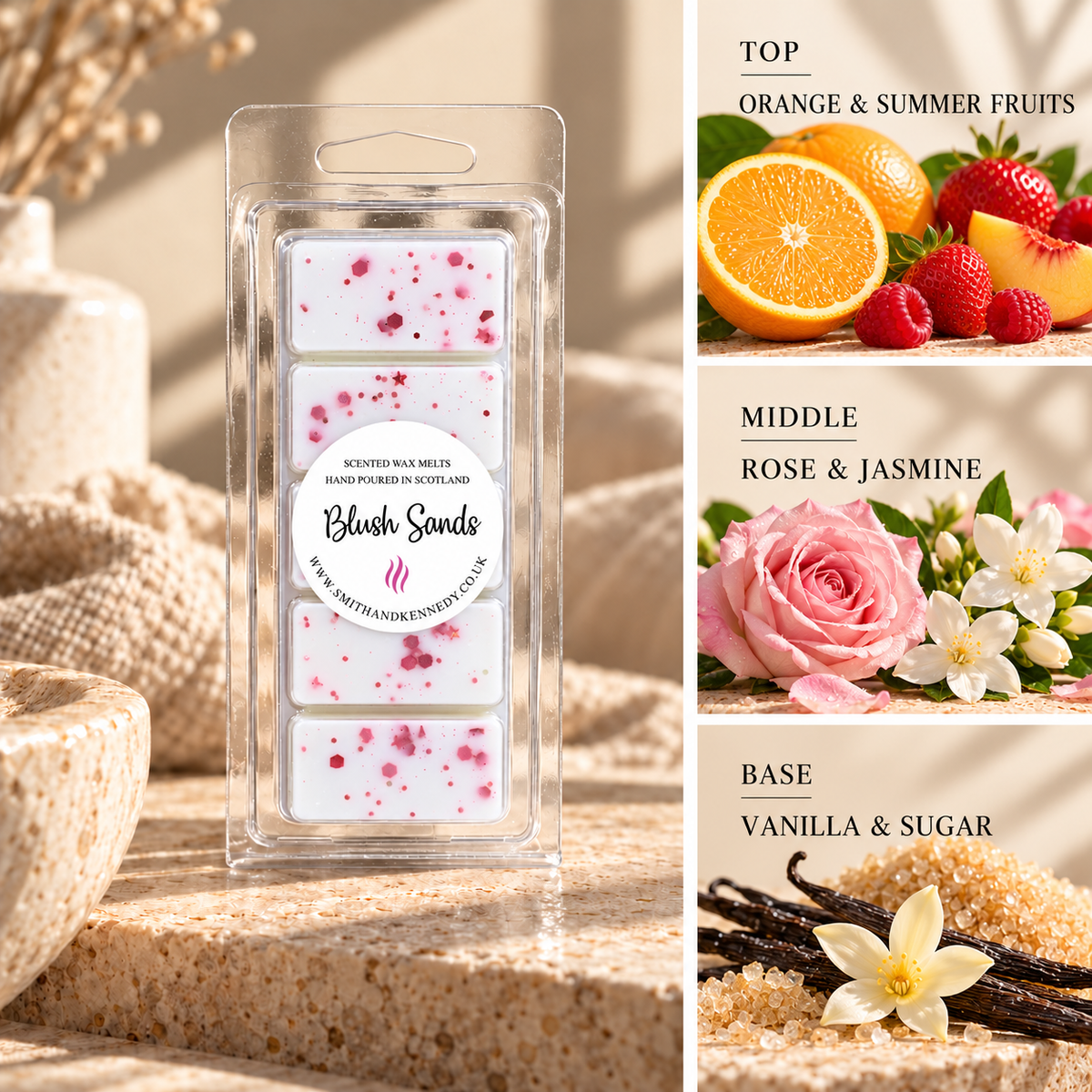 Blush Sands floral inspired wax melt snap bar by Smith & Kennedy Scents
