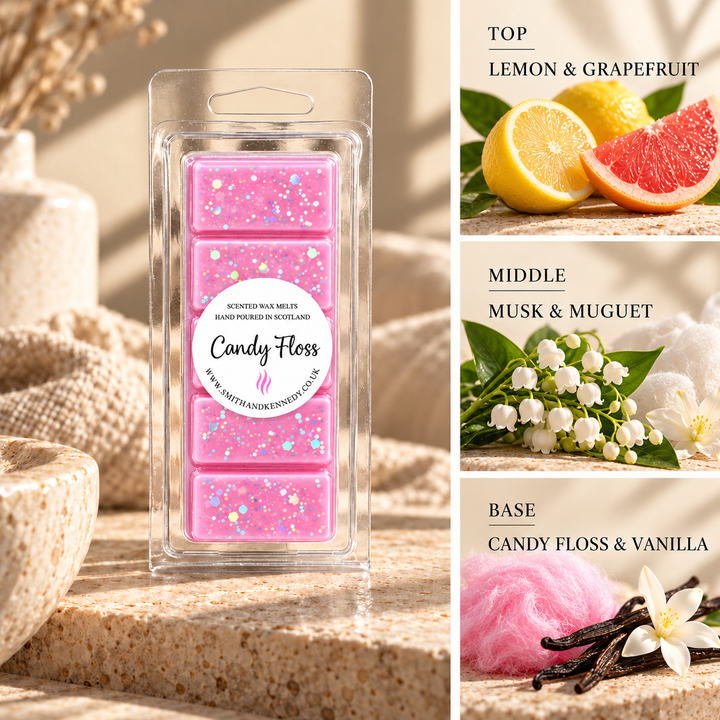 Candy Floss sweet inspired wax melt snap bar by Smith &amp; Kennedy Scents