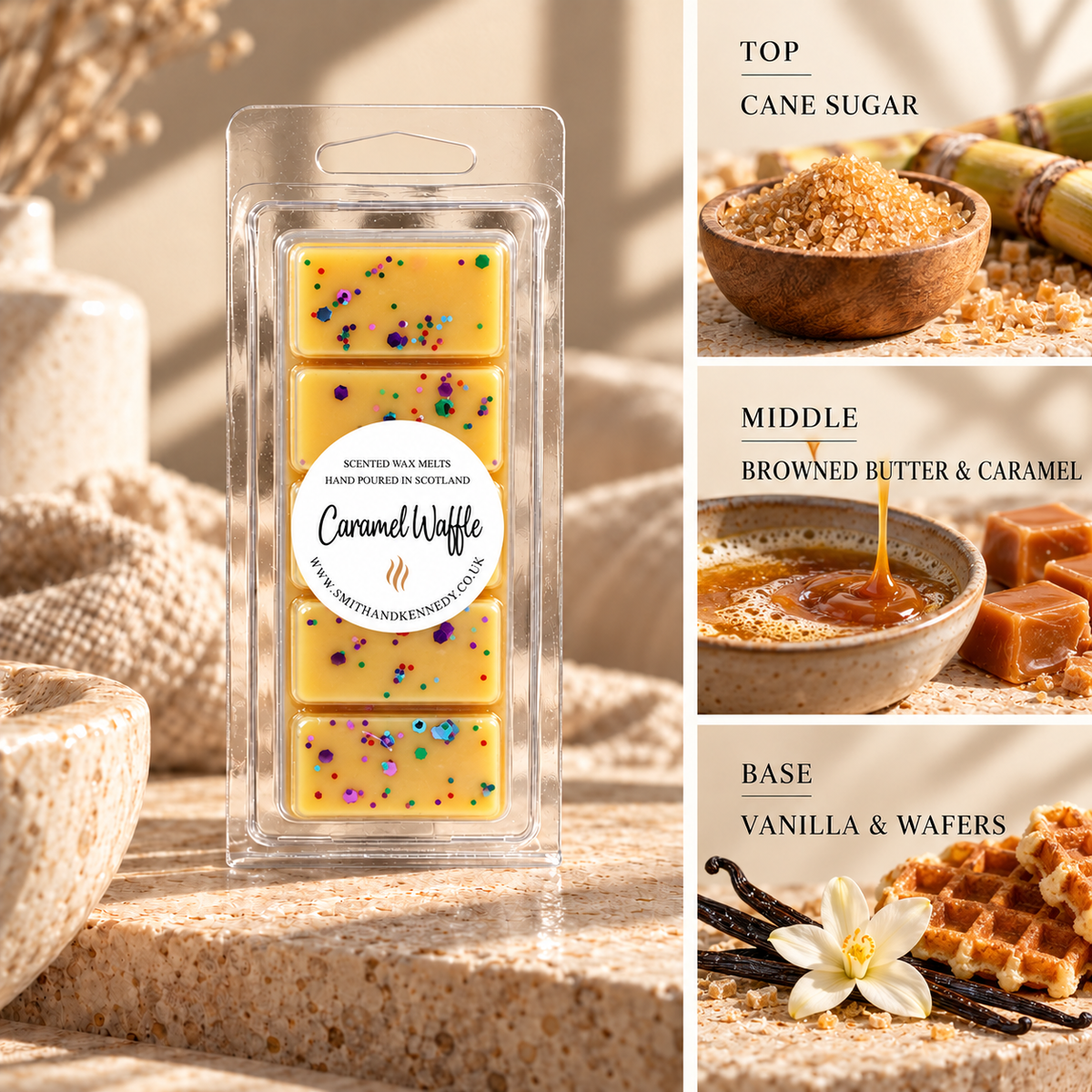 Caramel Waffle bakery inspired wax melt snap bar by Smith & Kennedy Scents
