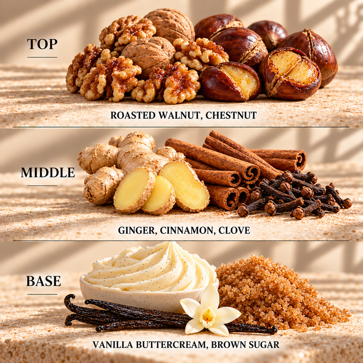 Top, middle and base scent notes for Carrot Cake bakery inspired wax melt by Smith &amp; Kennedy Scents