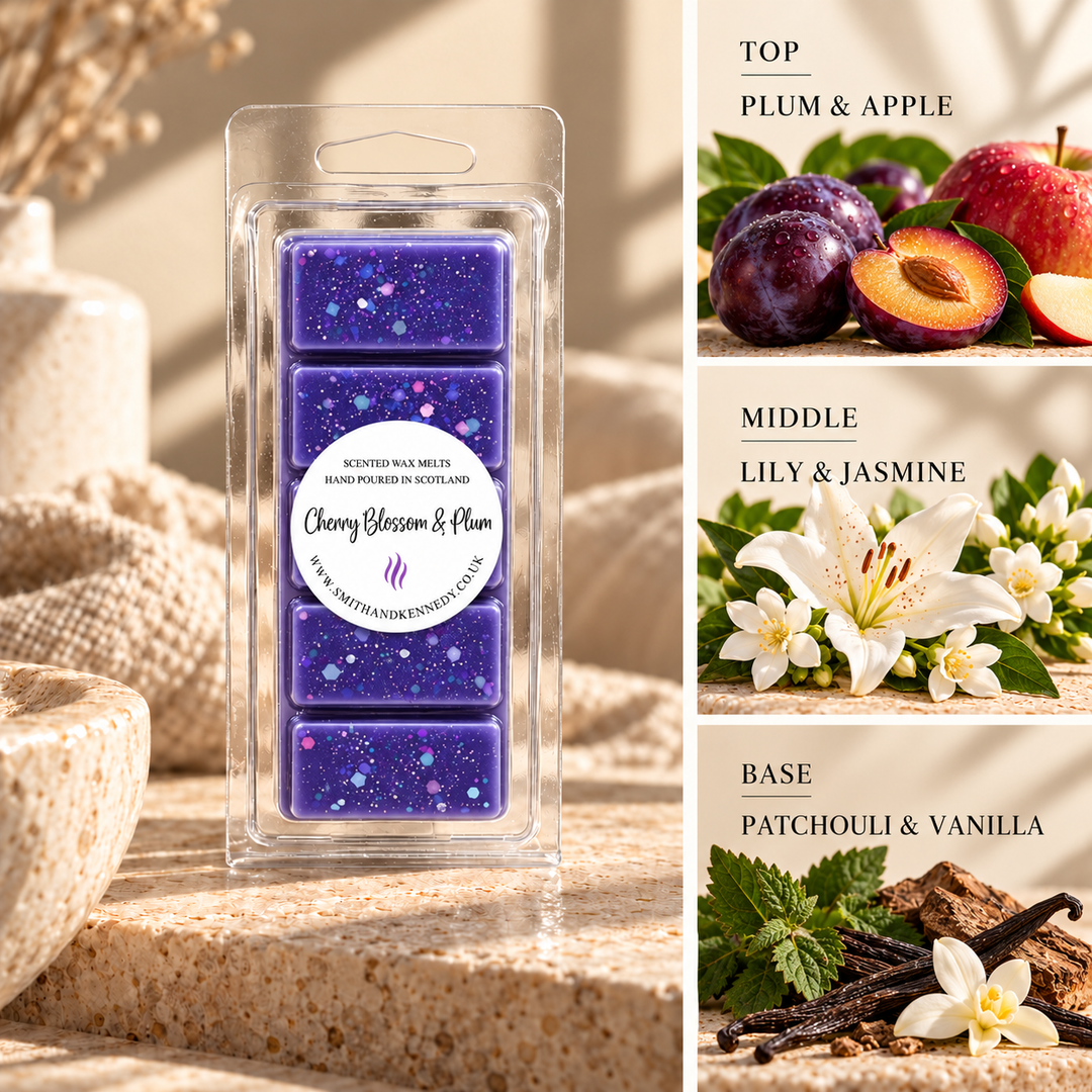 Cherry Blossom &amp; Plum floral inspired wax melt snap bar by Smith &amp; Kennedy Scents