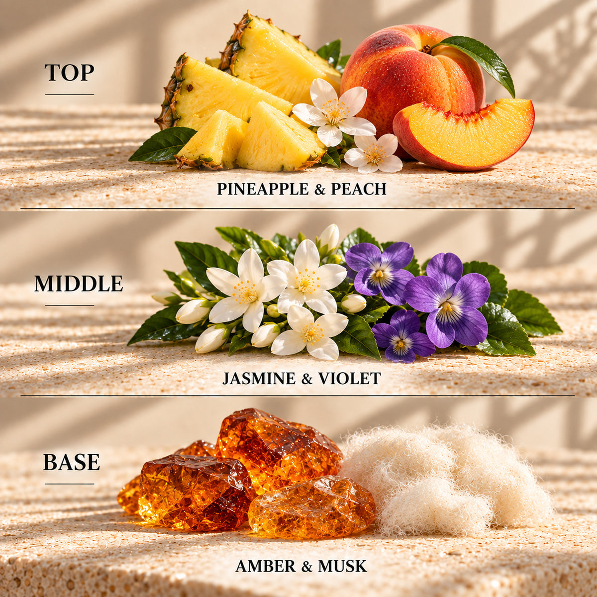 Top, middle and base scent notes for Cherry Blossom & Sweet Pea laundry inspired wax melt by Smith & Kennedy Scents