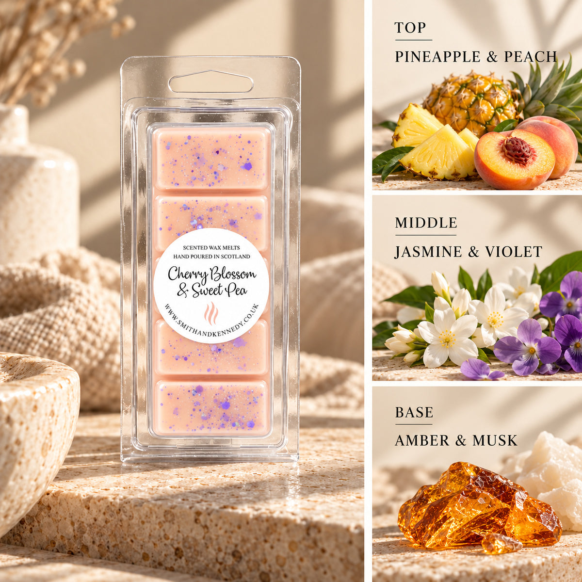 Cherry Blossom & Sweet Pea laundry inspired wax melt snap bar by Smith & Kennedy Scents
