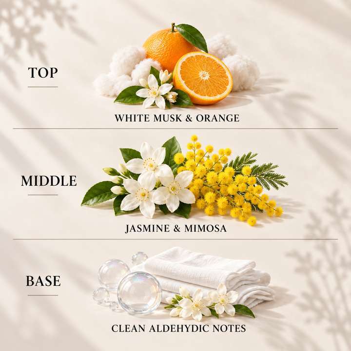 Clean Cotton reed diffuser refill top, middle and base fragrance notes