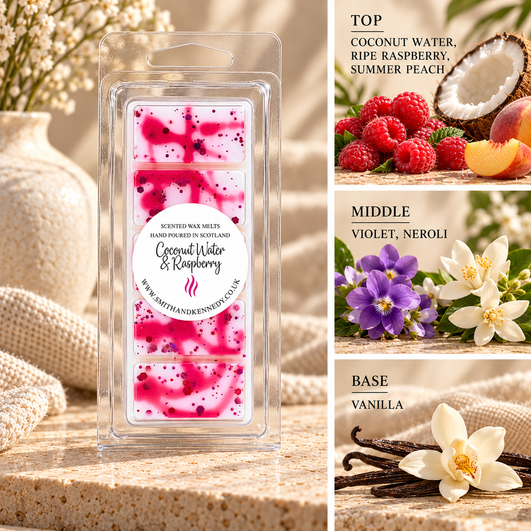 Coconut Water &amp; Raspberry fruity inspired wax melt snap bar by Smith &amp; Kennedy Scents