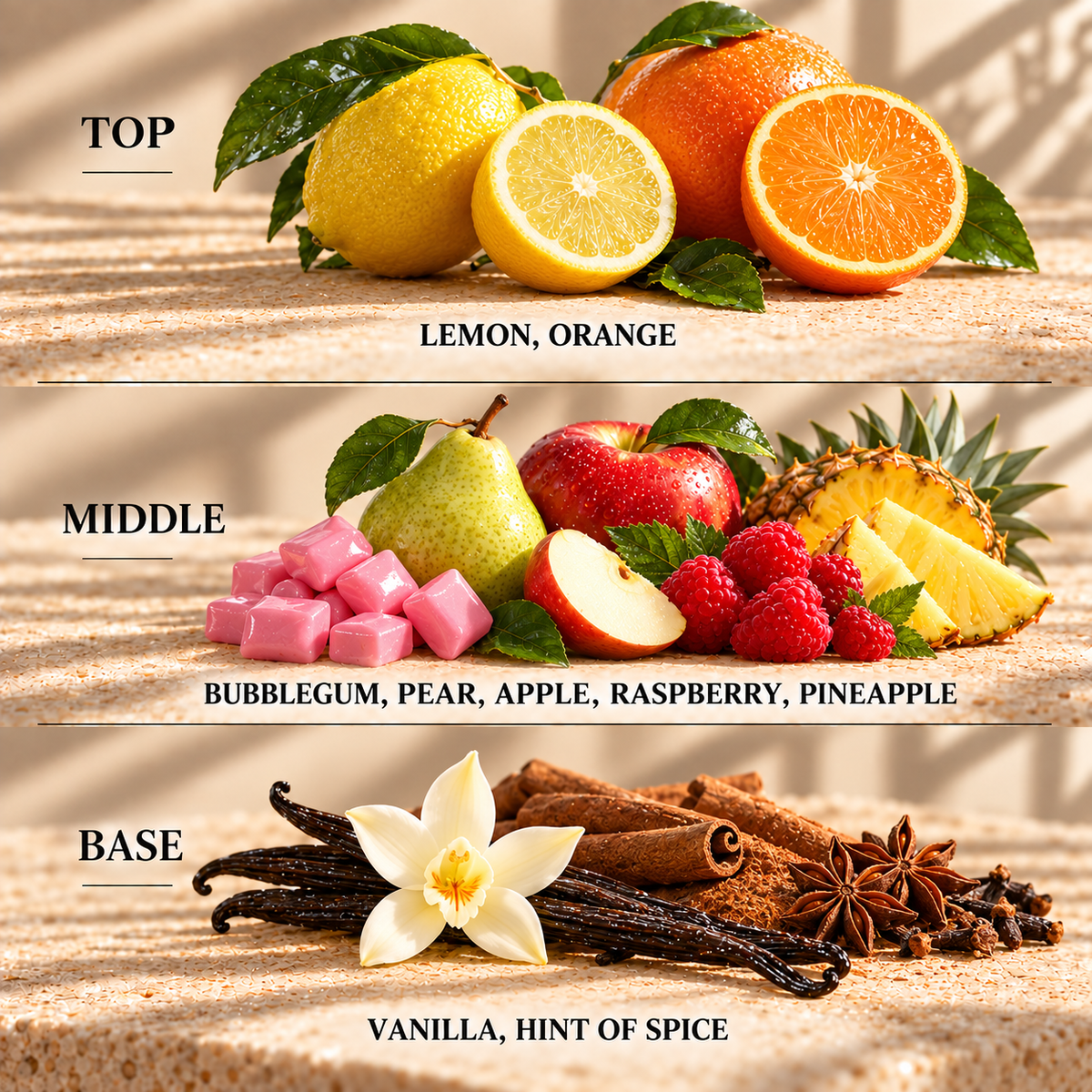 Top, middle and base scent notes for Comforting spa inspired wax melt by Smith & Kennedy Scents