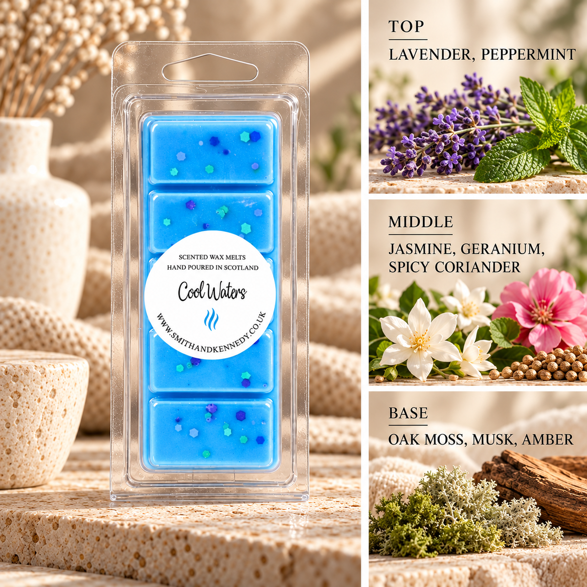 Cool Waters aftershave inspired wax melt snap bar by Smith & Kennedy Scents