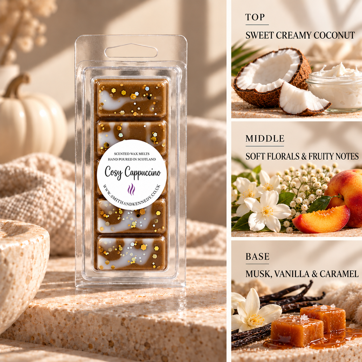 Cosy Cappuccino autumn inspired wax melt snap bar by Smith & Kennedy Scents