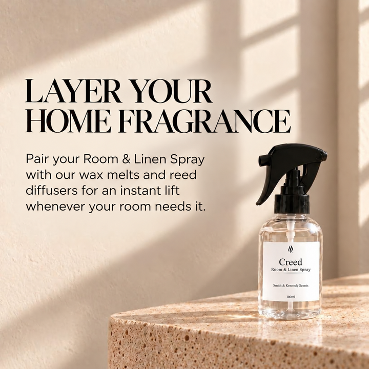 Layer your home fragrance with Creed Room &amp; Linen Spray, wax melts and reed diffusers