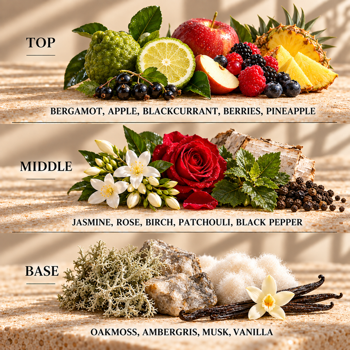 Top, middle and base scent notes for Creed aftershave inspired wax melt by Smith &amp; Kennedy Scents