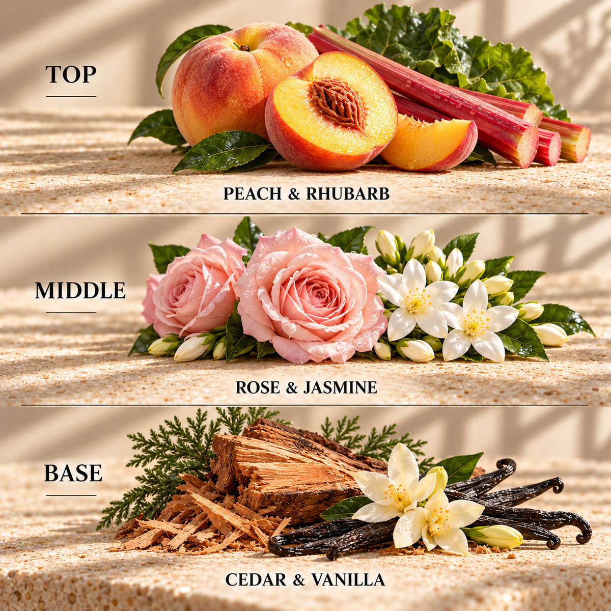 Top, middle and base scent notes for Emerald City laundry inspired wax melt by Smith & Kennedy Scents