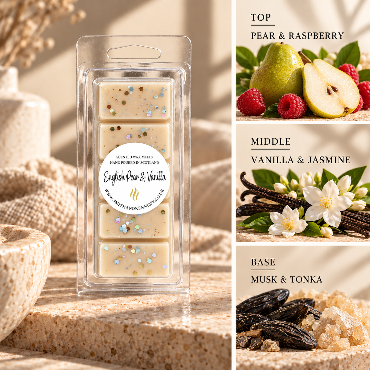 English Pear & Vanilla floral inspired wax melt snap bar by Smith & Kennedy Scents