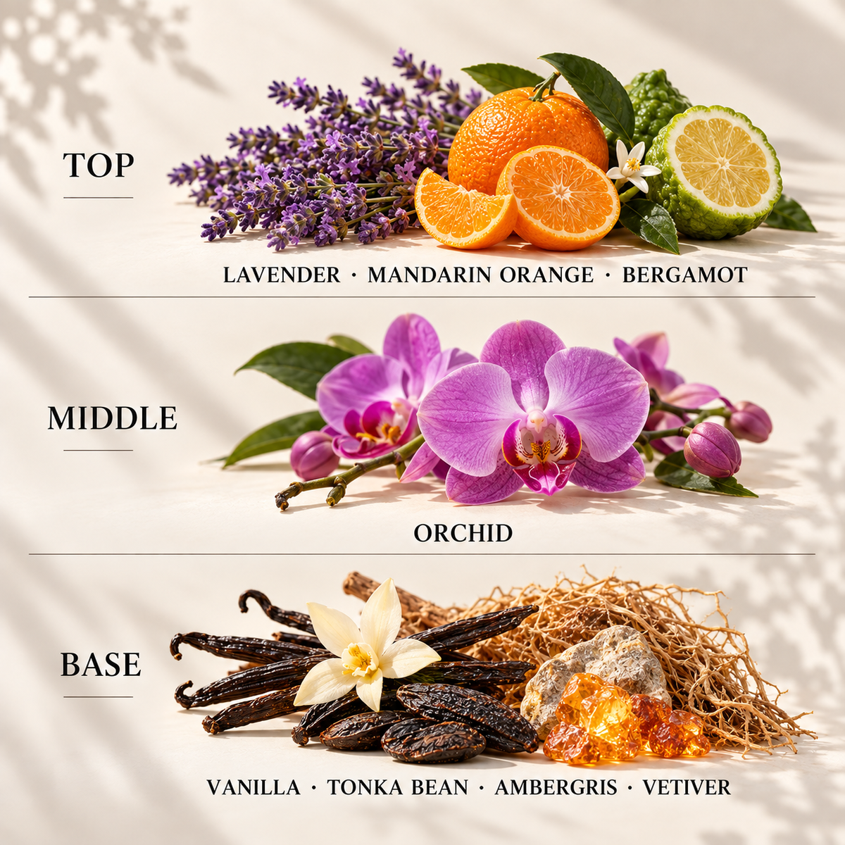 Top, middle and base scent notes for Equinox No. 9 autumn inspired wax melt by Smith & Kennedy Scents
