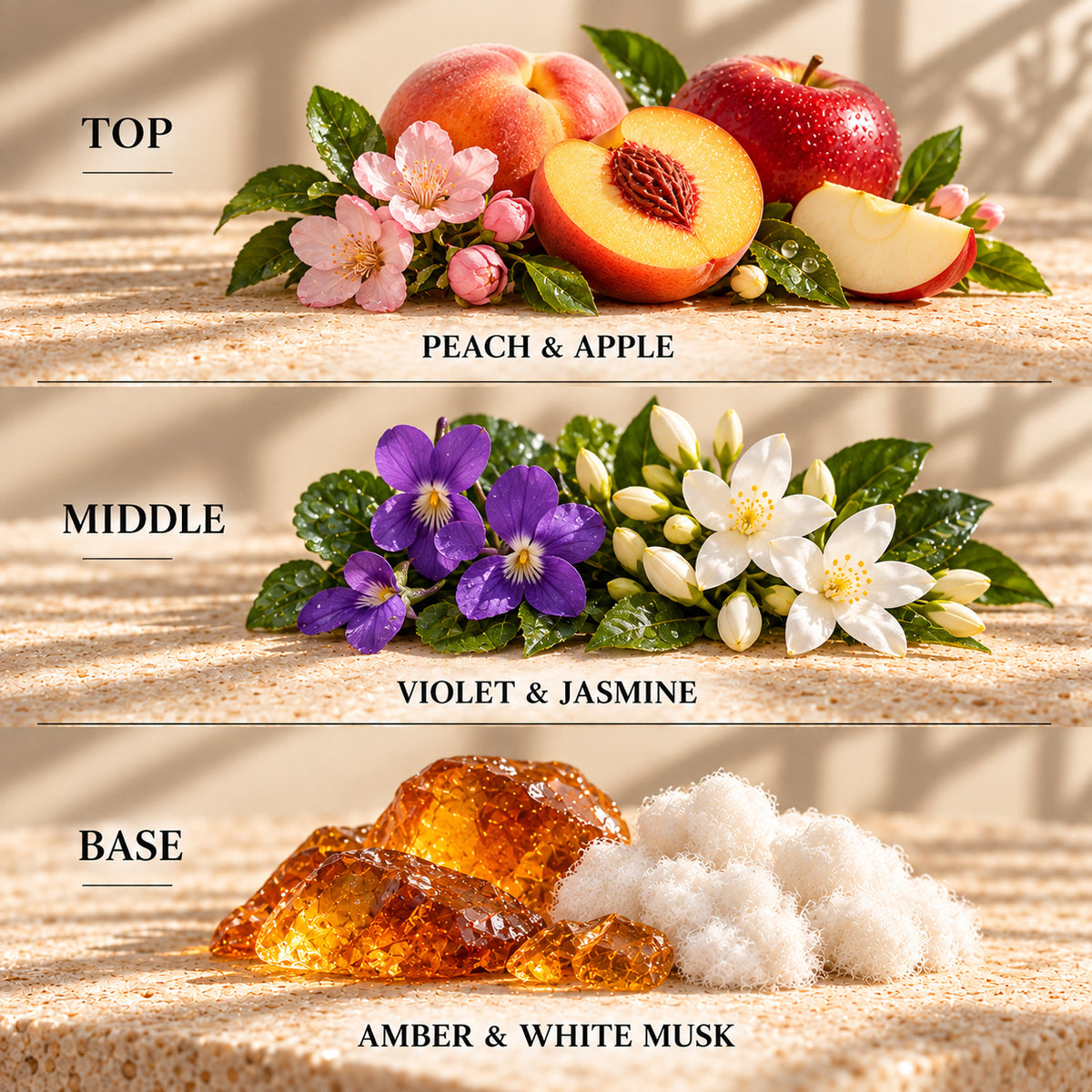 Top, middle and base scent notes for Fairy Soft laundry inspired wax melt by Smith & Kennedy Scents