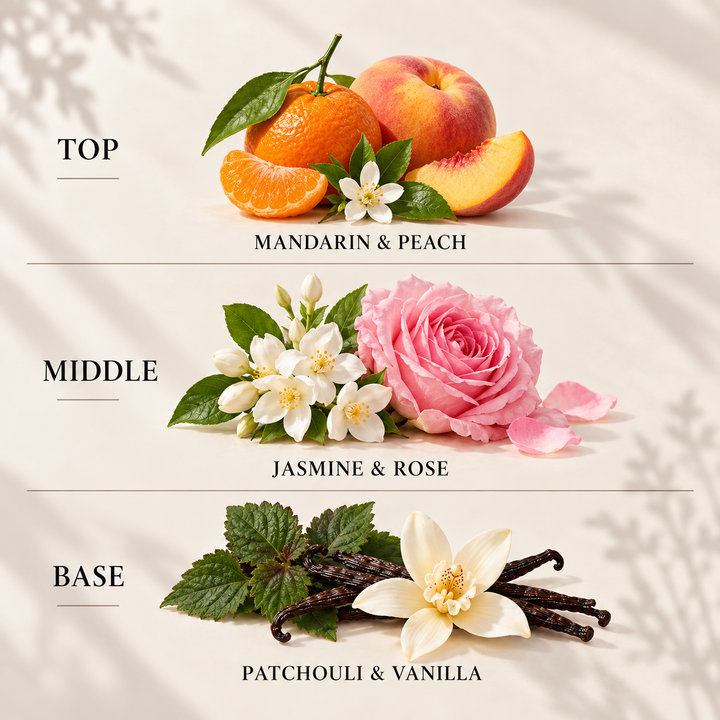 Flower Bomb reed diffuser refill top, middle and base fragrance notes