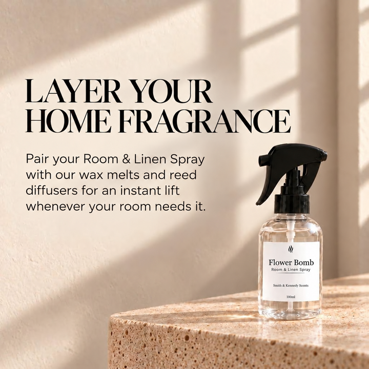 Layer your home fragrance with Flower Bomb Room &amp; Linen Spray, wax melts and reed diffusers