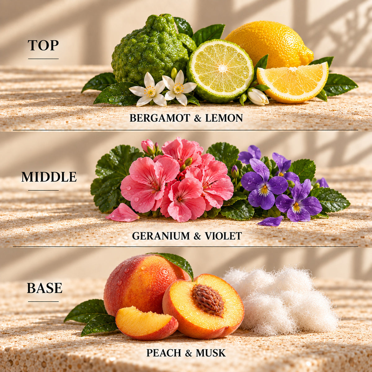 Top, middle and base scent notes for Fluffy Towels laundry inspired wax melt by Smith & Kennedy Scents