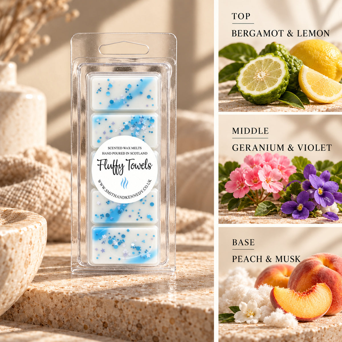 Fluffy Towels laundry inspired wax melt snap bar by Smith & Kennedy Scents