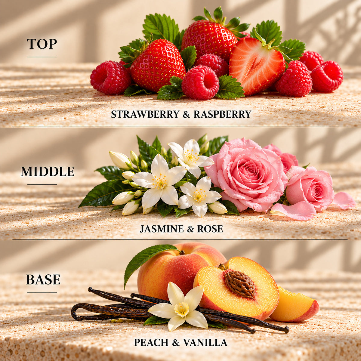 Top, middle and base scent notes for Fresh Bliss laundry inspired wax melt by Smith & Kennedy Scents