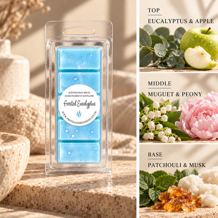 Frosted Eucalyptus laundry inspired wax melt snap bar by Smith &amp; Kennedy Scents