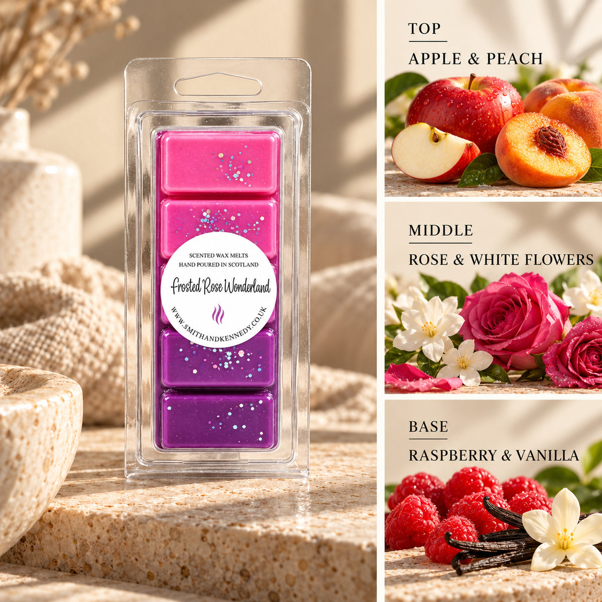 Frosted Rose Wonderland laundry inspired wax melt snap bar by Smith & Kennedy Scents