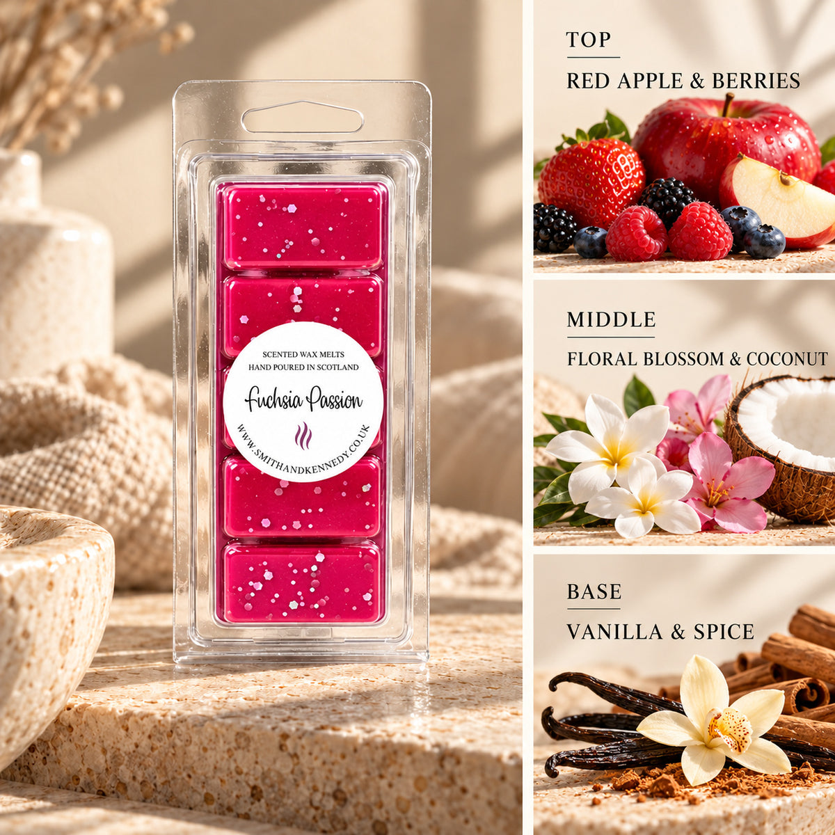 Fuchsia Passion laundry inspired wax melt snap bar by Smith & Kennedy Scents