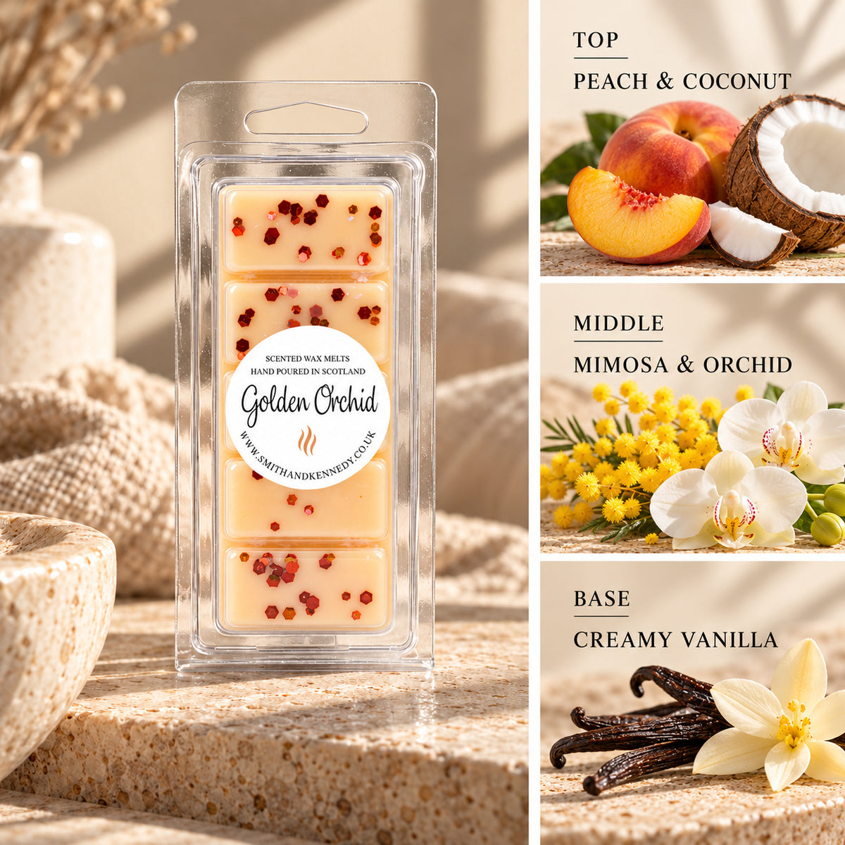 Golden Orchid laundry inspired wax melt snap bar by Smith & Kennedy Scents