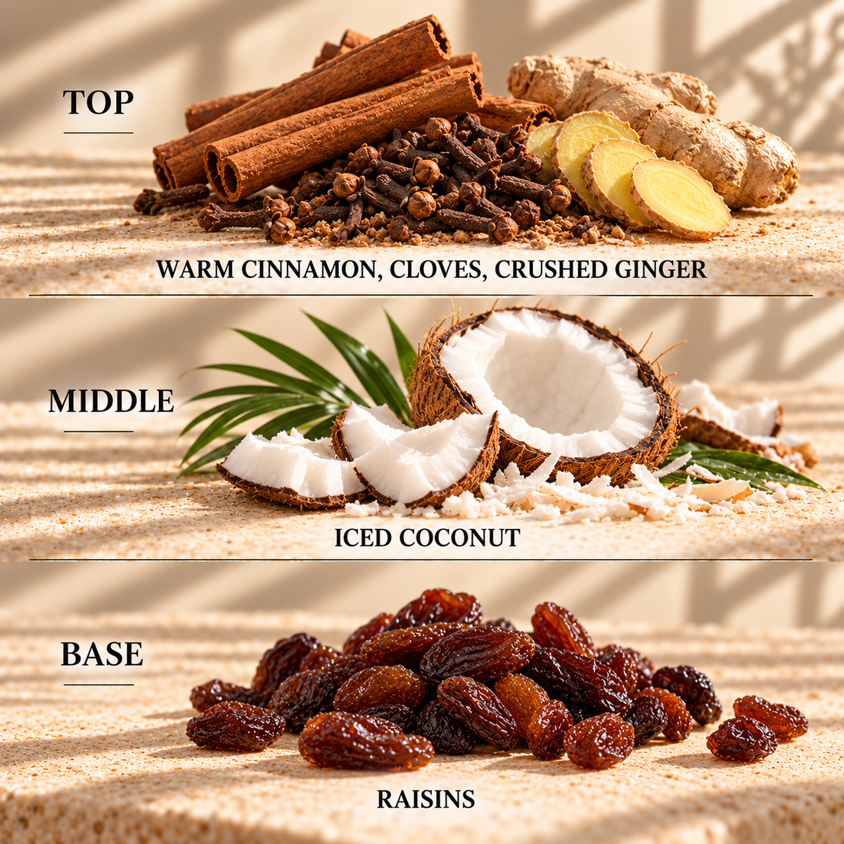 Top, middle and base scent notes for Home Sweet Home autumn inspired wax melt by Smith & Kennedy Scents