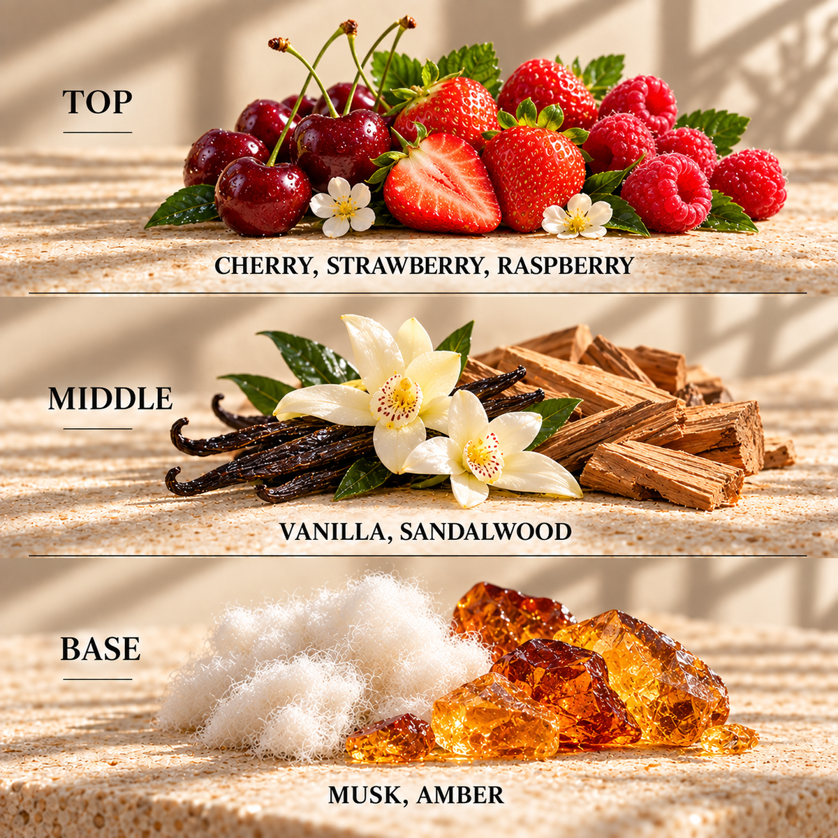Top, middle and base scent notes for Hotel Of Dreams theme park inspired wax melt by Smith & Kennedy Scents