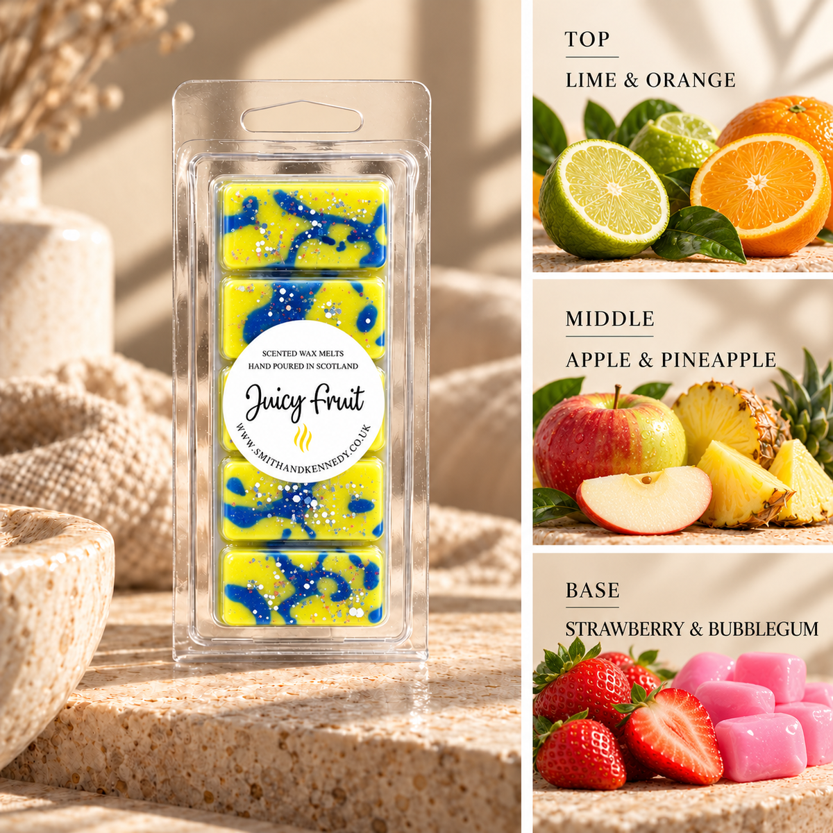 Juicy Fruit sweet inspired wax melt snap bar by Smith & Kennedy Scents