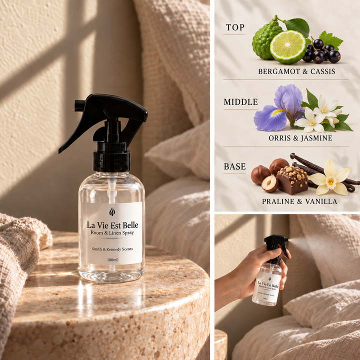La Vie Est Belle Room &amp; Linen Spray with bergamot, cassis, orris, jasmine, praline and vanilla notes