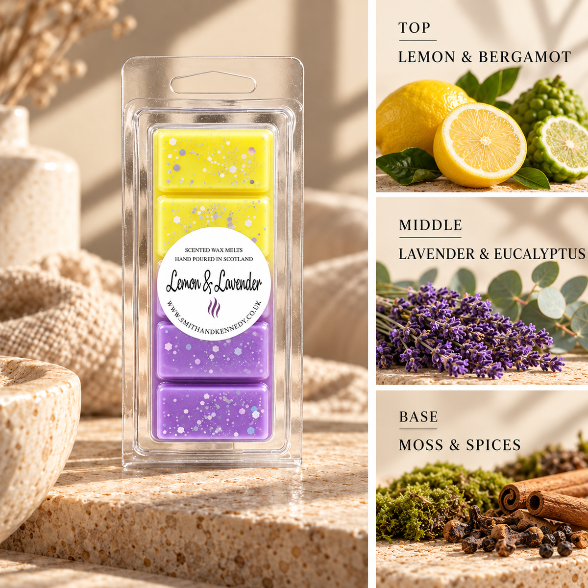 Lemon & Lavender spa inspired wax melt snap bar by Smith & Kennedy Scents