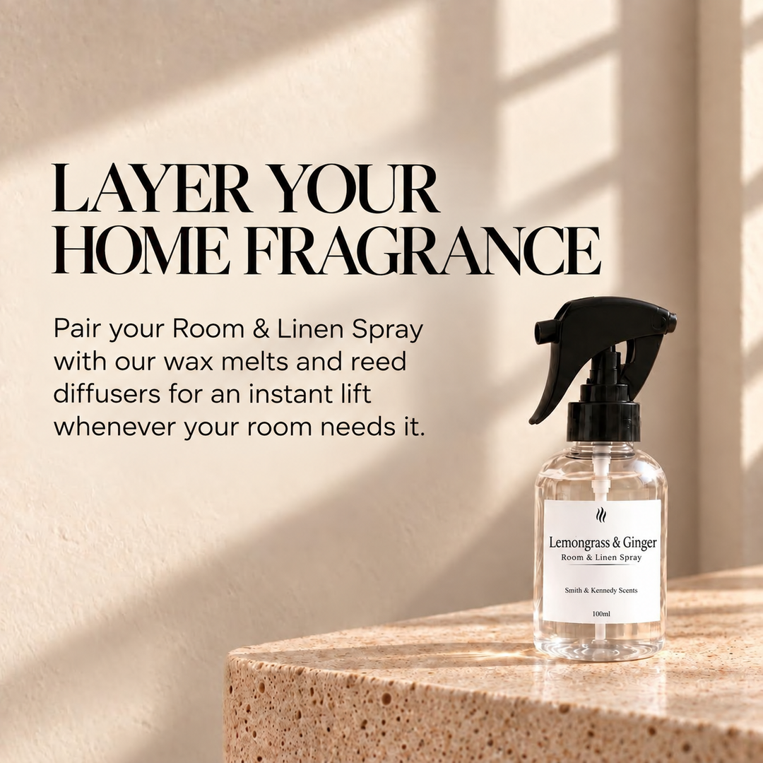 Layer your home fragrance with Lemongrass &amp; Ginger Room &amp; Linen Spray, wax melts and reed diffusers
