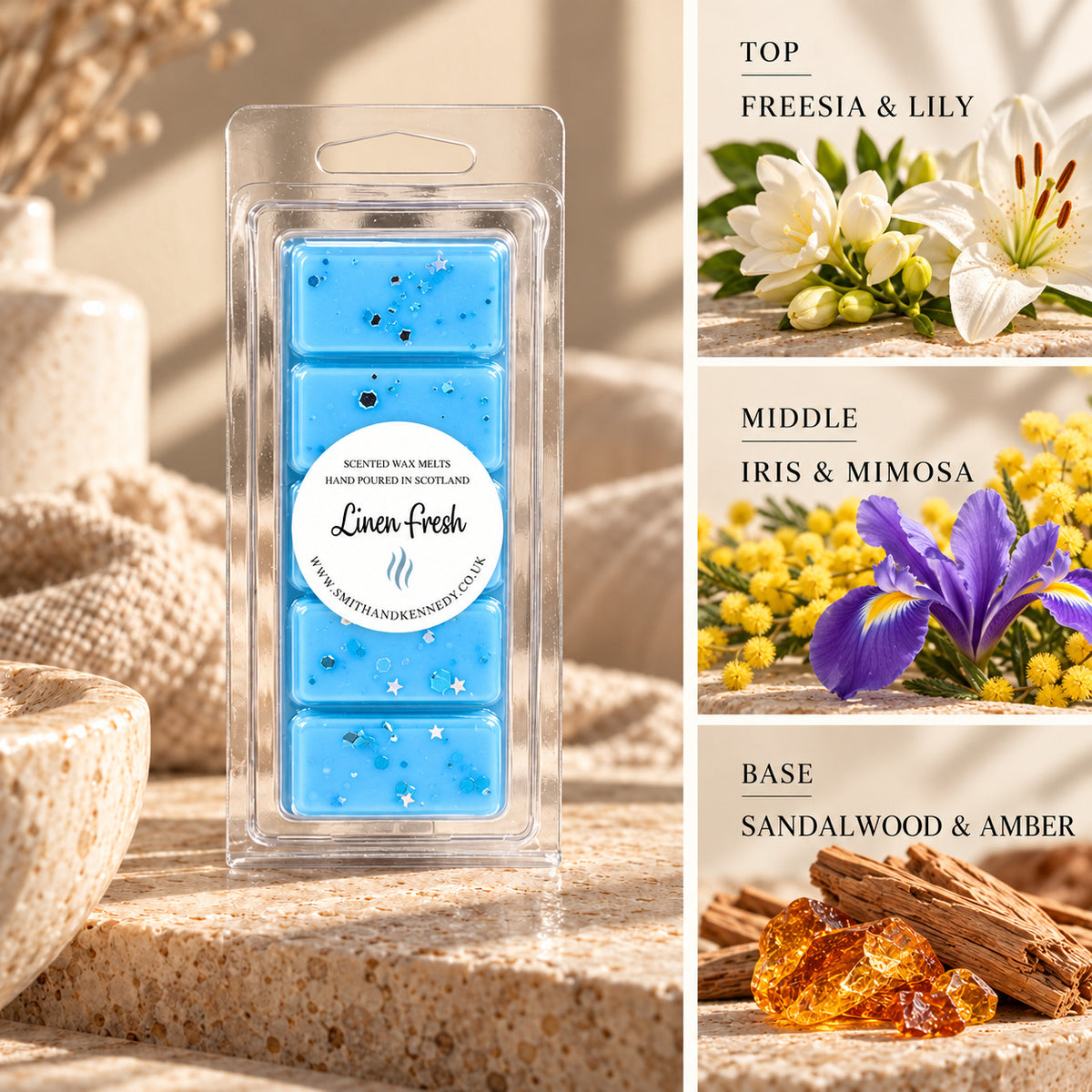 Linen Fresh laundry inspired wax melt snap bar by Smith & Kennedy Scents