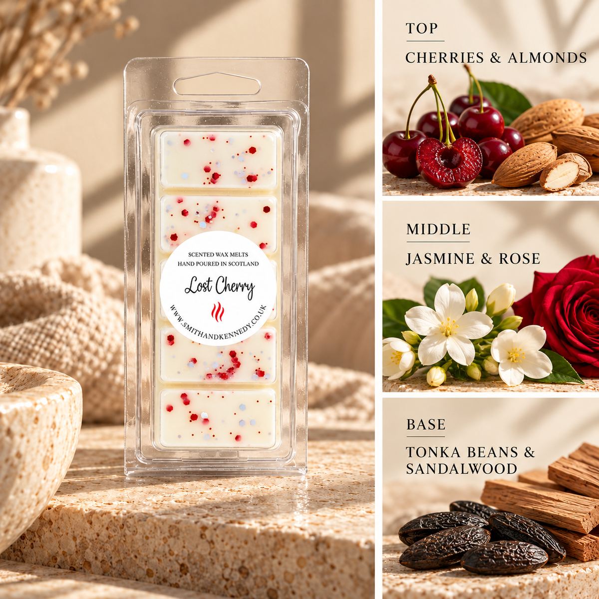 Lost Cherry perfume inspired wax melt snap bar by Smith & Kennedy Scents