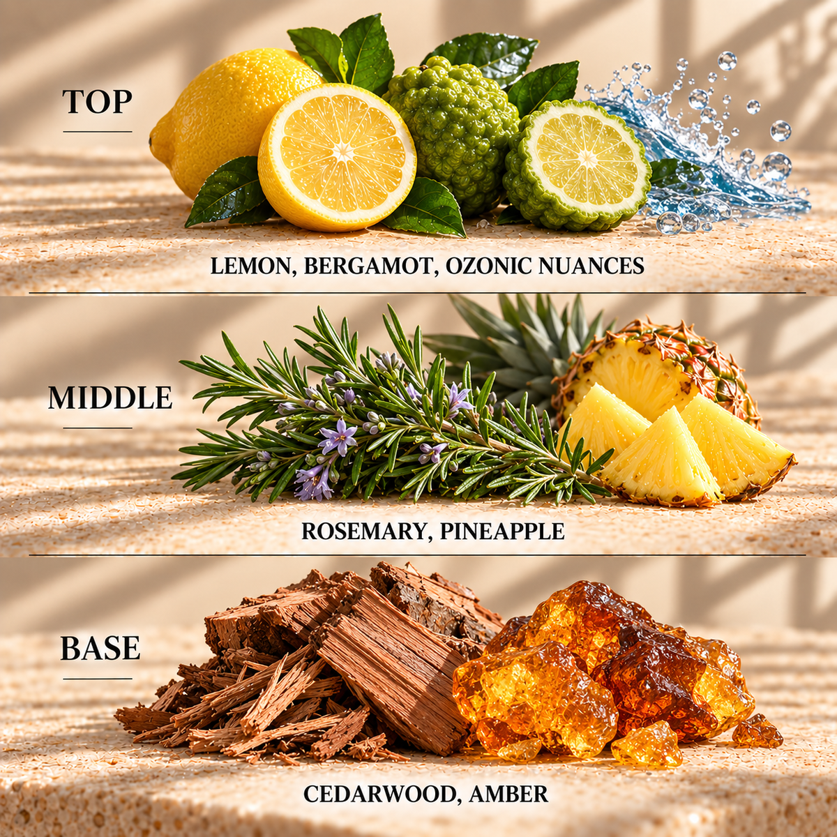 Top, middle and base scent notes for Mahogany & Teakwood woody inspired wax melt by Smith & Kennedy Scents